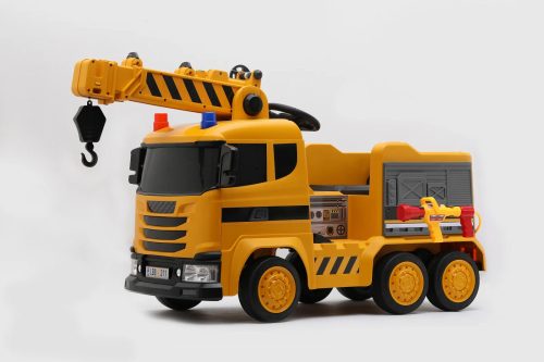 Elektromos Costruccor teherautó daruval - 140W, 12V -  10AH - elektromos kisautó  - Sárga