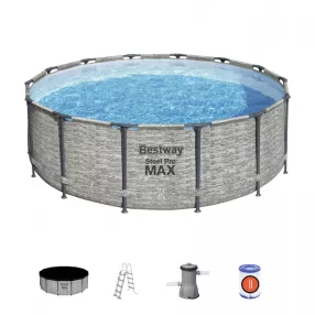   Basen stelażowy Steel Pro MAX 427x122 Imitacja Kamienia 14FT BESTWAY 5w1 + Akcesoria