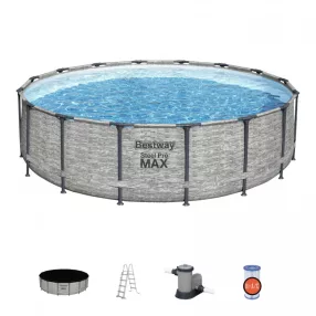   Basen stelażowy Steel Pro MAX 488x122 Imitacja Kamienia 16FT BESTWAY 5w1 + Akcesoria