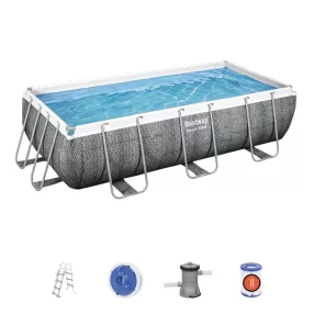   Basen stelażowy Power Steel 404x201x100 Imitacja Rattanu 13x6FT BESTWAY 6w1 + Pompa + Drabinka