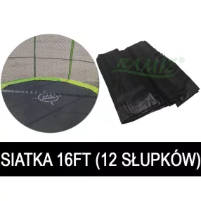   Siatka ochronna SkyRamiz Czarny do trampoliny ogrodowej 487cm/16FT 12 tuneli na słupki