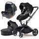 Hot Mom 3in1 ECO Bőr High Landscape babakocsi - fekete 