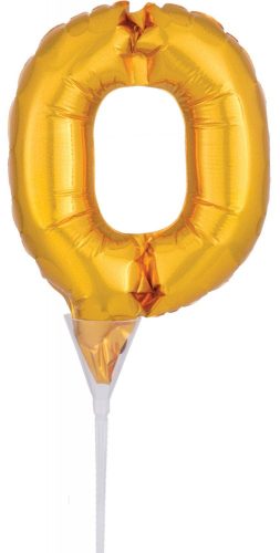 Arany Gold 0-ás szám fólia lufi tortára 15 cm