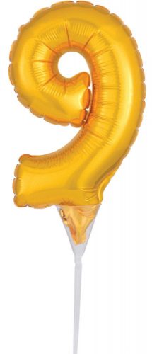 Arany Gold 9-es szám fólia lufi tortára 15 cm