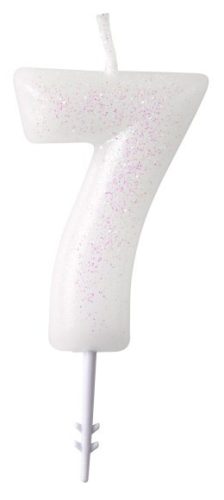 Fehér White csillámos gyertya 7-es 6,5 cm