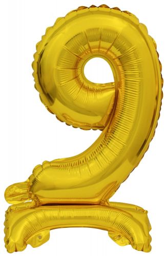 Arany Gold mini 9-es szám fólia lufi talppal 38 cm