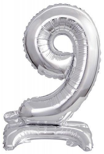 Ezüst Silver mini 9-es szám fólia lufi talppal 38 cm