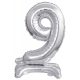 Ezüst Silver mini 9-es szám fólia lufi talppal 38 cm