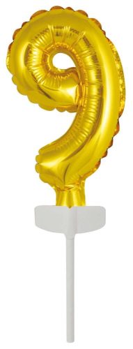 Arany Gold 9-es szám fólia lufi tortára 13 cm