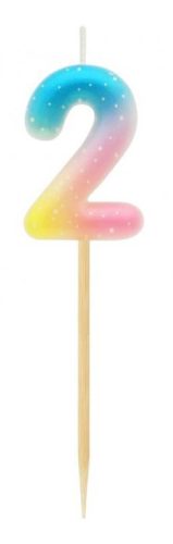 Színes mini 2-es Pastel Ombre számgyertya, tortagyertya