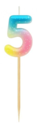 Színes mini 5-ös Pastel Ombre számgyertya, tortagyertya