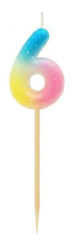 Színes mini 6-os Pastel Ombre számgyertya, tortagyertya