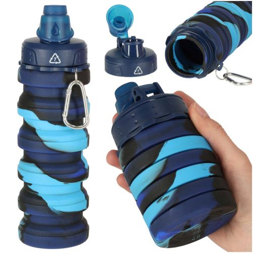 Vizes palack szilikon összecsukható palack fogantyúval sport 500ml kék