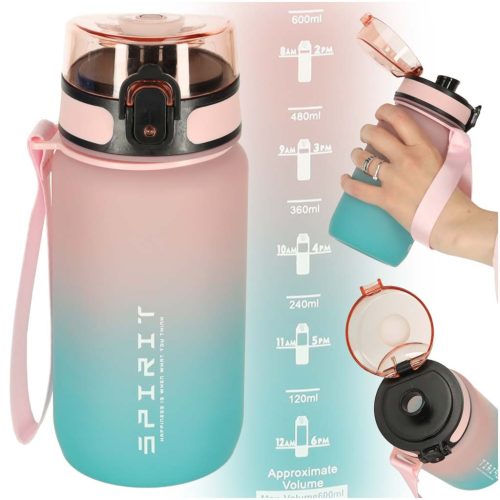 Vizes palack bidon szívószállal sport 600ml rózsaszín-kék