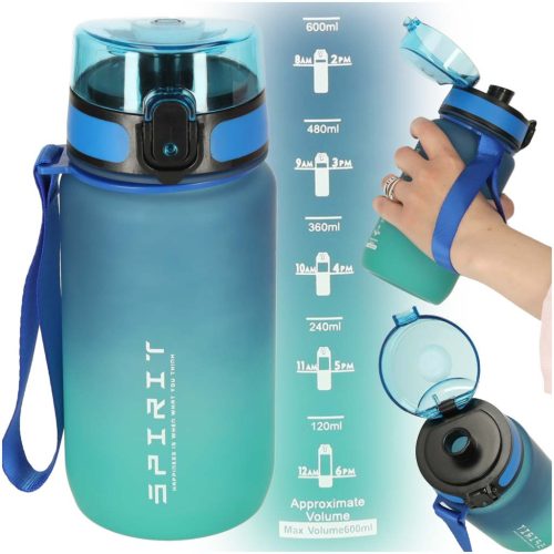 Vizes palack bidon szalmaszállal sport 600ml kék-zöld