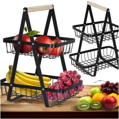 Kétemeletes gyümölcskosár fém fa