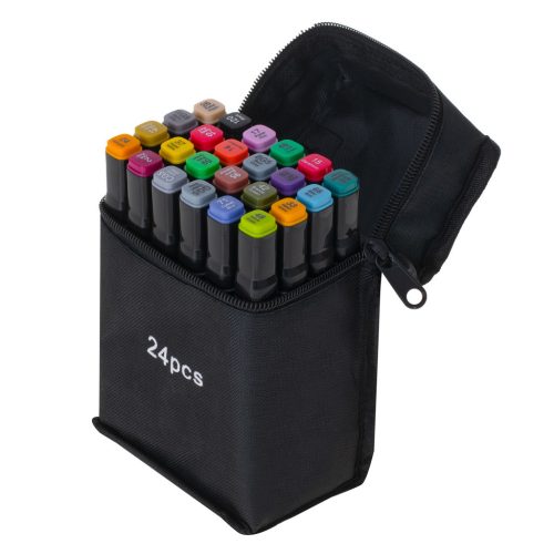 Kétoldalas alkoholos filctollak tokban 24 db + állvány