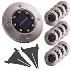   Napelemes kerti talajlámpa, alkonyatérzékelővel, világító korong, 8 LED, 12 db, hideg fehér