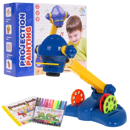 Rajzprojektor 3+ éves gyermekeknek, rajztanuláshoz + 4 képkorong + 12 filctoll + jegyzetfüzet
